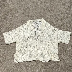 Divided Cream Cropped Boxy Button Down Shirt